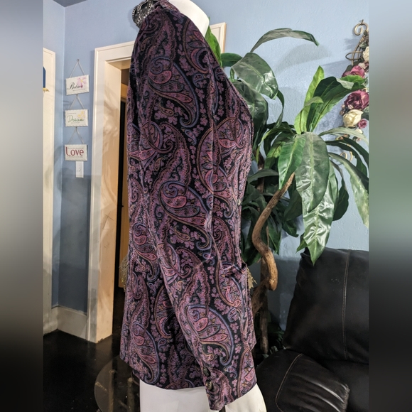 Vintage The Towner Velvet Paisley Print Fully Lined Slim Fit Blazer Jacket 7/8 - Picture 3 of 12
